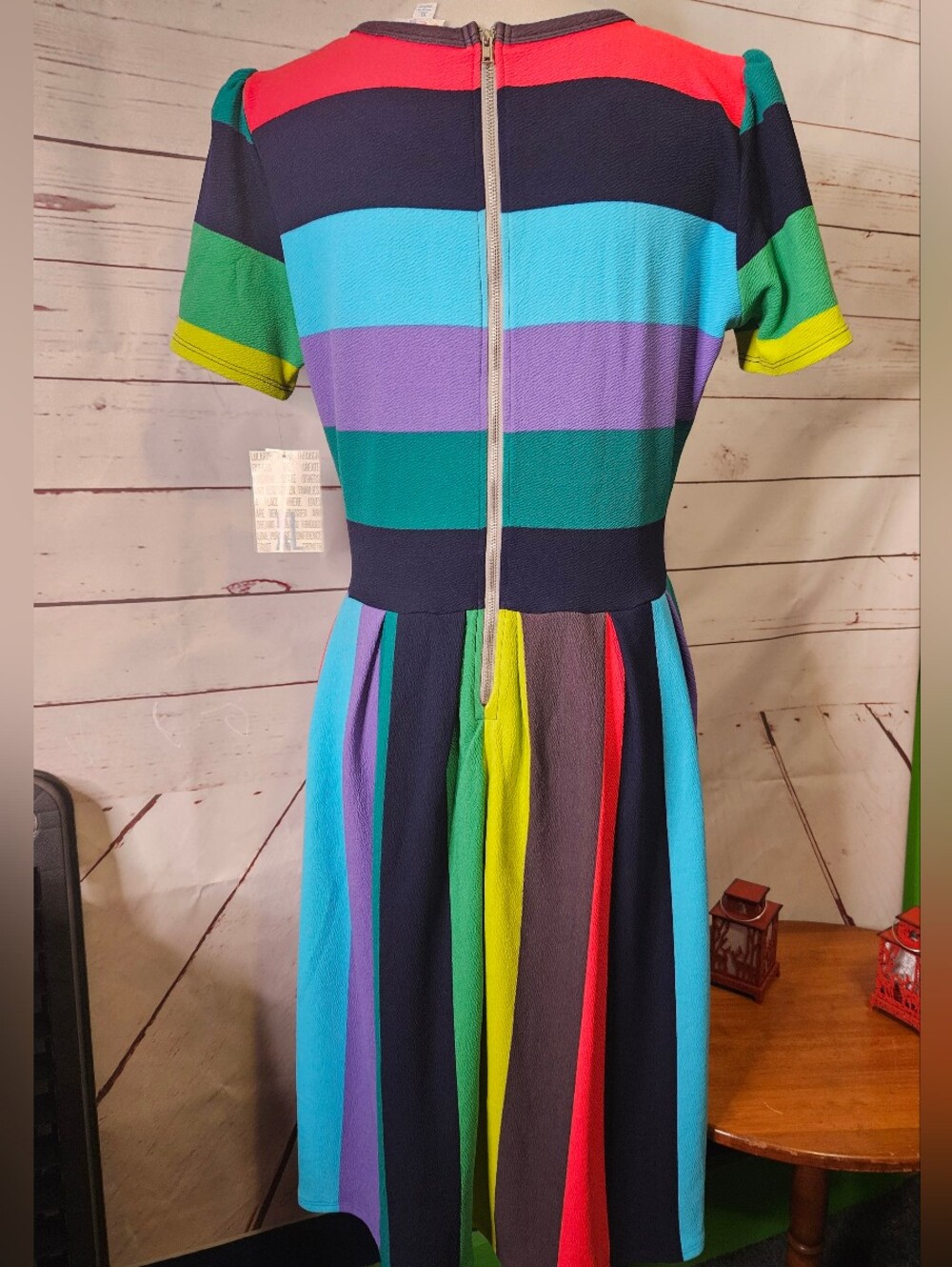 Multicolor Striped Fit & Flare Dress - Navy and Bright Stripe - Picture 2 of 3